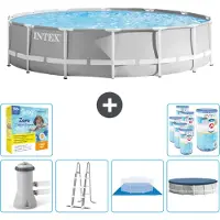 Intex Ronde zwembad met prismaraster – 427 x 107 cm – Grijs – Inclusief pomp, ladder, bodemzeil, afdekking, onderhoudspakket en filter