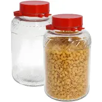 Gerimport Voedsel opslag container - 2x - kunststof - 10 liter - afsluitdop en hengsel - transparant/rood