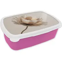 MuchoWow Broodtrommel Roze - Lunchbox Bloem - Beige - Crème - Brooddoos 18x12x6 cm - Brood lunch box - Broodtrommels voor kinderen en volwassenen