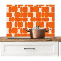 KitchenYeah Spatscherm keuken 90x60 cm - Kookplaat achterwand Patroon - Retro - Oranje - Muurbeschermer - Spatwand fornuis - Hoogwaardig aluminium