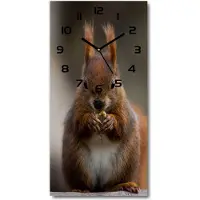 Tulup Wandklok - Eekhoorn Glazen Klok Met Print - 30x60 cm - Bruin Wandklok Glas Met Motief - Zwarte handen - Rechthoekige Klok - Wandklok Glas Decoratie - Gekleurde Glazen Klok
