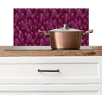KitchenYeah Spatscherm keuken 70x30 cm - Kookplaat achterwand Bladeren - Patroon - Burgundy - Muurbeschermer - Spatwand fornuis - Hoogwaardig aluminium