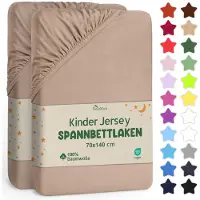 NatureMark Jersey hoeslaken hoeslaken, 100% katoen, 70x140cm (pak van 2), zand