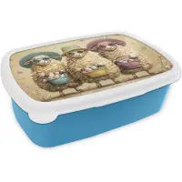 MuchoWow Broodtrommel Blauw - Lunchbox Schaapjes - Eieren - Bloemen - Zonnebril - Brooddoos 18x12x6 cm - Brood lunch box - Broodtrommels voor kinderen en volwassenen
