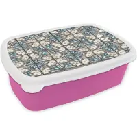MuchoWow Broodtrommel Roze - Lunchbox Barok - Tegel - Kleurrijk - Brooddoos 18x12x6 cm - Brood lunch box - Broodtrommels voor kinderen en volwassenen