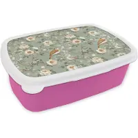 MuchoWow Broodtrommel Roze - Lunchbox Roze - Vogels - Kleurrijk - Brooddoos 18x12x6 cm - Brood lunch box - Broodtrommels voor kinderen en volwassenen