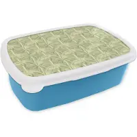 MuchoWow Broodtrommel Blauw - Lunchbox Palmwoud - Tropisch - Groen - Brooddoos 18x12x6 cm - Brood lunch box - Broodtrommels voor kinderen en volwassenen