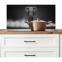 KitchenYeah Spatscherm keuken 80x40 cm - Kookplaat achterwand Olifant - Zwart - Wit - Rook - Muurbeschermer - Spatwand fornuis - Hoogwaardig aluminium