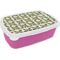 MuchoWow Broodtrommel Roze - Lunchbox Botanisch - Retro - Groen - Brooddoos 18x12x6 cm - Brood lunch box - Broodtrommels voor kinderen en volwassenen