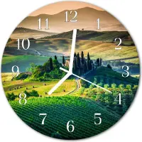 Tulup Wandklok - Landschap Wandklok Glas Decoratie - 30fi cm - Groente Gekleurde Glazen Klok - Witte Handen - Ronde Wandklok - Glazen Wandklok Design - Klok Glas Met Opdruk