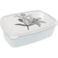 MuchoWow Broodtrommel Wit - Lunchbox Lelies - Elegant - Zwart - Wit - Brooddoos 18x12x6 cm - Brood lunch box - Broodtrommels voor kinderen en volwassenen