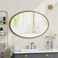 MODFU - Ovale Wandspiegel - Retro Ontwerp - Voor Badkamer, Slaapkamer Of Woonkamer - Glas, IJzer En MDF - Goud