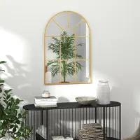 MODFU - Wandspiegel - Gebogen Frame - Decoratief Ontwerp - Voor Woonkamer Of Hal - Metaal - Goud - 91 x 60 cm