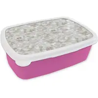MuchoWow Broodtrommel Roze - Lunchbox Wit - Penseelstreken - Reliëfeffect - Brooddoos 18x12x6 cm - Brood lunch box - Broodtrommels voor kinderen en volwassenen