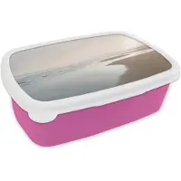MuchoWow Broodtrommel Roze - Lunchbox Kustlijn - Strand - Oceaan - Brooddoos 18x12x6 cm - Brood lunch box - Broodtrommels voor kinderen en volwassenen