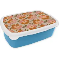 MuchoWow Broodtrommel Blauw - Lunchbox Bloemen - Motief - Retro - Brooddoos 18x12x6 cm - Brood lunch box - Broodtrommels voor kinderen en volwassenen