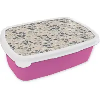 MuchoWow Broodtrommel Roze - Lunchbox Klassiek - Botanisch - Kleurrijk - Brooddoos 18x12x6 cm - Brood lunch box - Broodtrommels voor kinderen en volwassenen