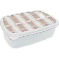 MuchoWow Broodtrommel Wit - Lunchbox Ruitpatroon - Aardetinten - Minimalistisch - Brooddoos 18x12x6 cm - Brood lunch box - Broodtrommels voor kinderen en volwassenen