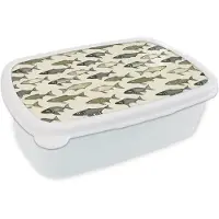 MuchoWow Broodtrommel Wit - Lunchbox Vissen - Klassiek - Groen - Brooddoos 18x12x6 cm - Brood lunch box - Broodtrommels voor kinderen en volwassenen