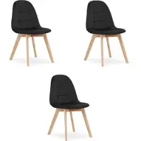 Leobert BORA Eetkamerstoelen – Set van 3 – Zwart Velvet – Beukenhouten Poten – Comfortabele en Ergonomische Zitting – Scandinavisch Design – Voor Woonkamer, Keuken, Eetkamer en Slaapkamer