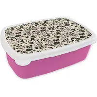 MuchoWow Broodtrommel Roze - Lunchbox Bloemen - Dessin - Zwart - Brooddoos 18x12x6 cm - Brood lunch box - Broodtrommels voor kinderen en volwassenen