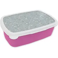 MuchoWow Broodtrommel Roze - Lunchbox Klassiek - Bloemen - Blauw - Brooddoos 18x12x6 cm - Brood lunch box - Broodtrommels voor kinderen en volwassenen