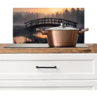 KitchenYeah Spatscherm keuken 60x30 cm - Kookplaat achterwand Brug - Mist - Bomen - Water - Muurbeschermer - Spatwand fornuis - Hoogwaardig aluminium
