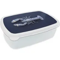 MuchoWow Broodtrommel Wit - Lunchbox Kreeft - Porselein - Delfts - Blauw - Brooddoos 18x12x6 cm - Brood lunch box - Broodtrommels voor kinderen en volwassenen