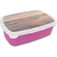MuchoWow Broodtrommel Roze - Lunchbox Strand - Branding - Wolken - Brooddoos 18x12x6 cm - Brood lunch box - Broodtrommels voor kinderen en volwassenen