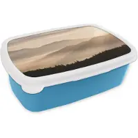 MuchoWow Broodtrommel Blauw - Lunchbox Bergen - Mist - Zonnestralen - Brooddoos 18x12x6 cm - Brood lunch box - Broodtrommels voor kinderen en volwassenen