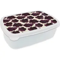 MuchoWow Broodtrommel Wit - Lunchbox Bloemen - Aquarel - Paars - Brooddoos 18x12x6 cm - Brood lunch box - Broodtrommels voor kinderen en volwassenen