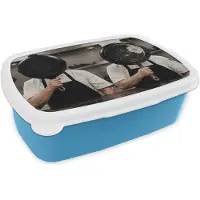 MuchoWow Broodtrommel Blauw - Lunchbox Koks - Koekenpannen - Keuken - Brooddoos 18x12x6 cm - Brood lunch box - Broodtrommels voor kinderen en volwassenen