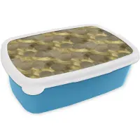 MuchoWow Broodtrommel Blauw - Lunchbox Modern - Geometrisch - Goud - Brooddoos 18x12x6 cm - Brood lunch box - Broodtrommels voor kinderen en volwassenen