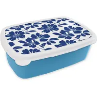 MuchoWow Broodtrommel Blauw - Lunchbox Floraal - Modern - Blauw - Brooddoos 18x12x6 cm - Brood lunch box - Broodtrommels voor kinderen en volwassenen