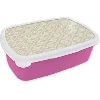 MuchoWow Broodtrommel Roze - Lunchbox Floraal - Ornament - Beige - Brooddoos 18x12x6 cm - Brood lunch box - Broodtrommels voor kinderen en volwassenen