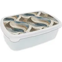 MuchoWow Broodtrommel Wit - Lunchbox Abstract - Golven - Kleurrijk - Brooddoos 18x12x6 cm - Brood lunch box - Broodtrommels voor kinderen en volwassenen