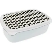 MuchoWow Broodtrommel Wit - Lunchbox Klassiek - Stippen - Zwart - Brooddoos 18x12x6 cm - Brood lunch box - Broodtrommels voor kinderen en volwassenen