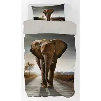 BrandMac Dierenprint, dekbedovertrek, olifant, 140 x 200 cm - 70 x 90 cm - katoen