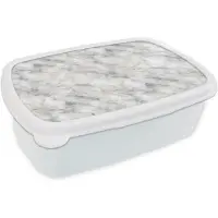 MuchoWow Broodtrommel Wit - Lunchbox Grijs - Marmer print - Gedetailleerd - Brooddoos 18x12x6 cm - Brood lunch box - Broodtrommels voor kinderen en volwassenen