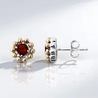 Cavill - Zilveren Oorbellen met Madeira Citrien 0 427 ct - 925 Sterling Zilver met 14K Goud Granulair - Vintage Ronde Studs 8 mm