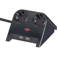 Brennenstuhl Desktop-Power USB-charger 2 USB-laadaansluiting 2100mA 2-voudig zwart gepolijst 1,8m H05VV-F 3G1,5