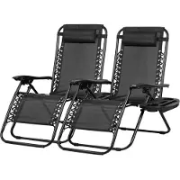 Meisterhome Opvouwbare tuinstoelen – set van 2 stuks - Inclusief Hoofdkussen en bekerhouder - Zonnebed – Tuinstoel - Ligstoel – Campingstoel - Verstelbaar - Tuin - Weerbestendig – Zwart
