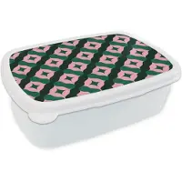 MuchoWow Broodtrommel Wit - Lunchbox Groen - Roze - Retro - Sterren - Brooddoos 18x12x6 cm - Brood lunch box - Broodtrommels voor kinderen en volwassenen