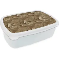 MuchoWow Broodtrommel Wit - Lunchbox Organisch - Patroon - Bladeren - Goud - Brooddoos 18x12x6 cm - Brood lunch box - Broodtrommels voor kinderen en volwassenen