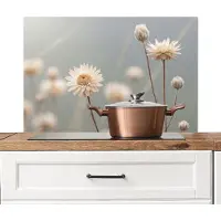 KitchenYeah Spatscherm keuken 90x60 cm - Kookplaat achterwand Strobloemen - Wit - Daglicht - Muurbeschermer - Spatwand fornuis - Hoogwaardig aluminium