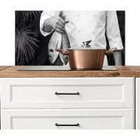 KitchenYeah Spatscherm keuken 80x40 cm - Kookplaat achterwand Vissen - Chef - Zwart - Wit - Muurbeschermer - Spatwand fornuis - Hoogwaardig aluminium