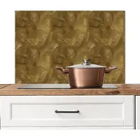 KitchenYeah Spatscherm keuken 90x60 cm - Kookplaat achterwand Organisch - Lijnen - Goud - Muurbeschermer - Spatwand fornuis - Hoogwaardig aluminium