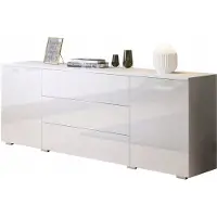 MINIO go for it Moderne Dressoir Kommode 150 cm – 3 Lades & 2 Deuren – Push-to-Open Systeem – Wit Mat & Wit Hoogglans – Breedte 150 cm