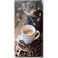 Tulup Wandklok - Kopje koffie Wandklok Glas Decoratie - 30x60 cm - Bruin Gekleurde Glazen Klok - Witte handen - Rechthoekige Klok - Klok Glas Met Opdruk - Moderne Wandklok Glas