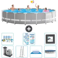 Intex Ronde Zwembad met Prismaframe – 610 x 132 cm – Grijs – Inclusief pomp, ladder, bodemzeil, afdekking, onderhoudspakket, filter en bodemtegels